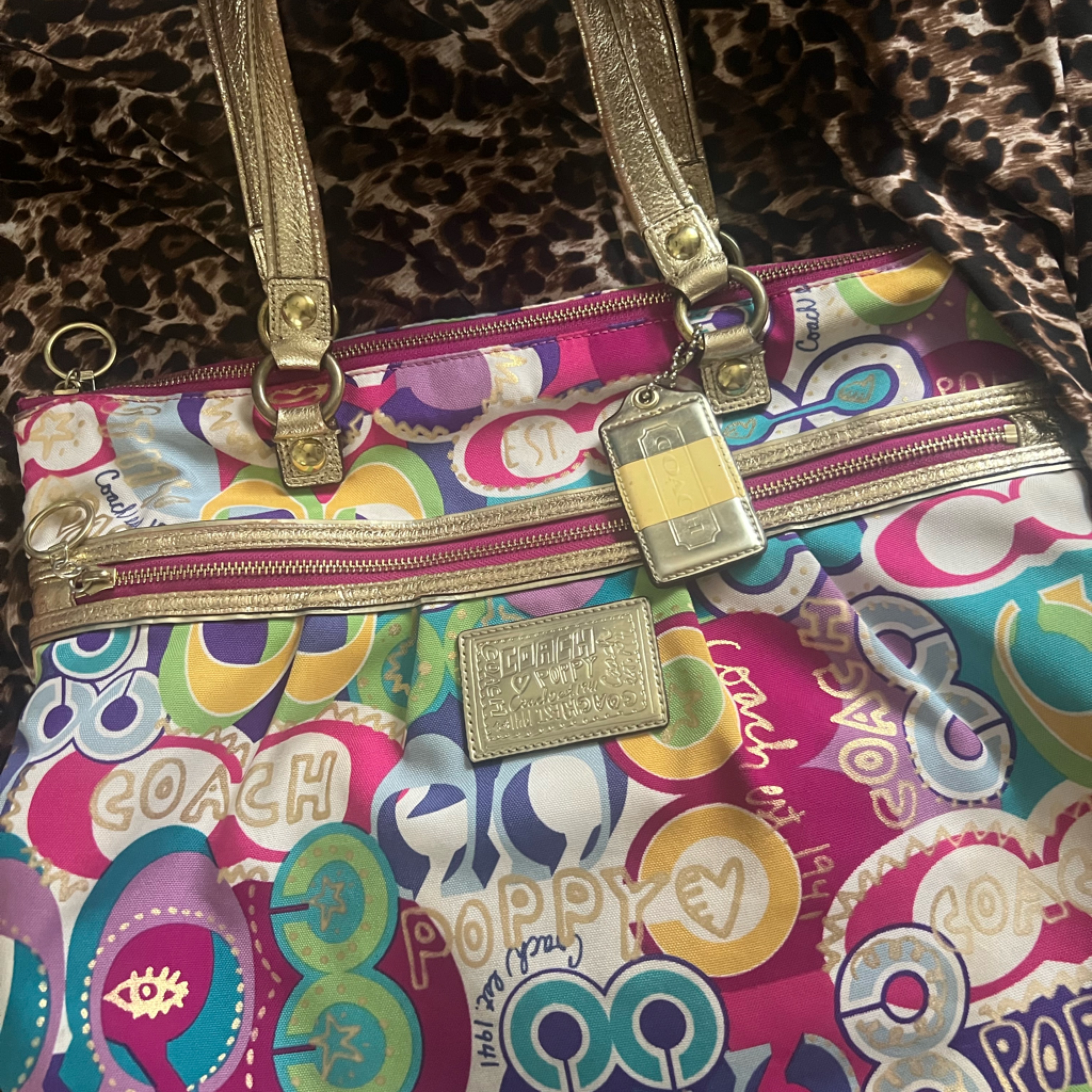 Coach Poppy Multicolor Logo Tote Bag